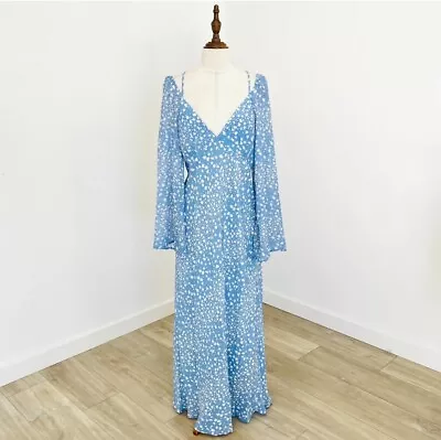 Rixo Linda Maxi Dress Blue Floral Silk Long Sleeve Backless Size XL 14 - 16 • $139.95