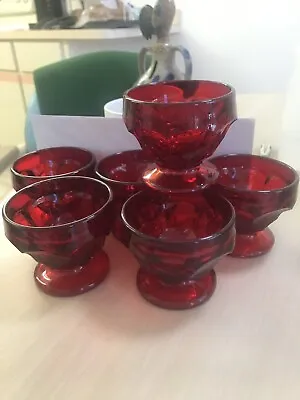 Set Of 6 Viking Glass Red Georgian Honeycomb Footed Sherbet Dessert Cups Dish • $22