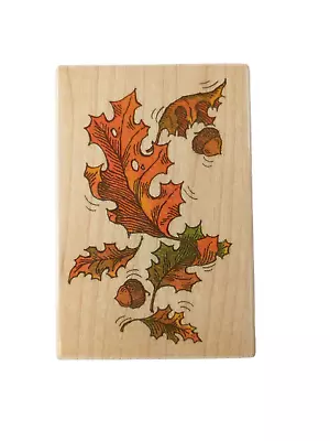 Fall Autumn Oak Leaves Wood Mount Rubber Stamp Stampendous M050 Acorn 1996 USA • $9.99