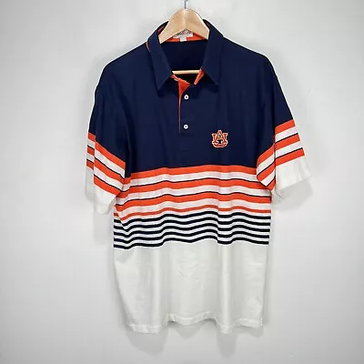 Vintage Auburn Tigers Polo Shirt Men XL Navy White Orange Cotton Made In USA • $29.89