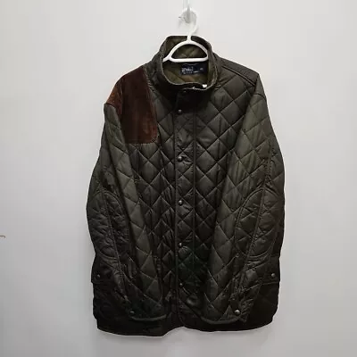 Ralph Lauren Polo Vintage Diamond Quilt Hunting Shooting Leather Trim Jacket XXL • $124.32