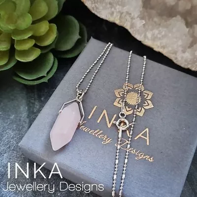 Inka 925 Sterling Silver 24  Ball Necklace With ROSE QUARTZ Pendulum Pendant • $29.05