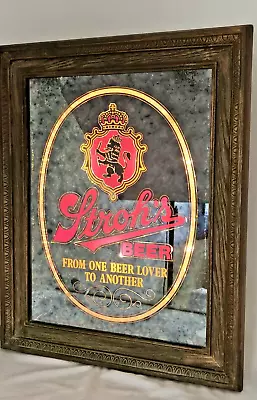 Vintage Strohs Beer Lighted Mirror Sign Bar One Beer Lover 1980 22  Wood Framed • $85