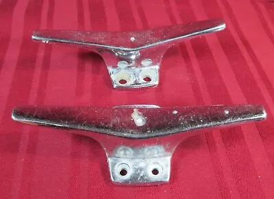 2 VINTAGE CLEAT 3/8  LINE DECK DOCK MARINE Attwood 6204 5.5  CHROME BOAT POWER • $14.99