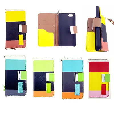 MULTI COLOURED STRIPE LEATHER WALLET Stand CASE FOR Smart Phone UK FREE DISPATCH • $2.97