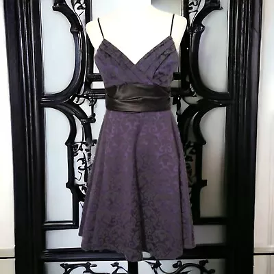 Goth Purple Brocade Dress Sz 7 Vintage 90s Flared Satin Spaghetti Speechless  • $26.24