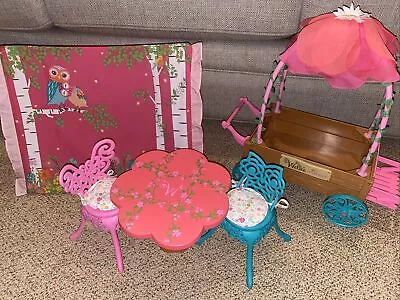 American Girl Wellie Wishers Garden Party Table & Chairs Tent Garden Cart EUC • $77.22