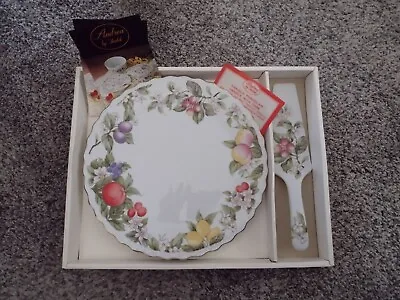 Vintage 10  Cake Plate And Server Spring Fruit Pattern Andrea  By Sadek • $7.99