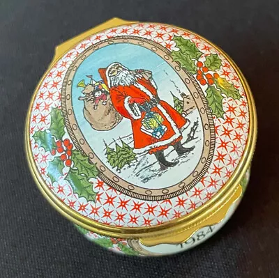 Vintage HALCYON DAYS 1984 Santa Reindeer Christmas Enamel Hinged Trinket Box • $49.50