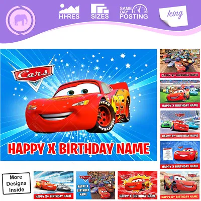 Cars Lightning McQueen Cake Topper Rectangle Personalised Sizes Inc Costco • £14.47