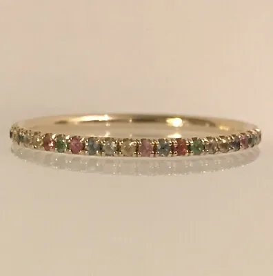 Multi Sapphire Eternity Light Gemstone 14k Yellow Gold Birthstone Ring Size 7 • $350