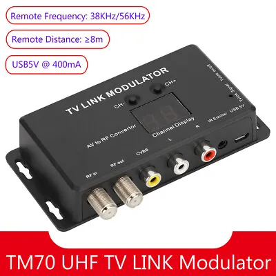 £17.04 • Buy TM70 UHF TV LINK Modulator AV To RF Converter IR Extender With Channel Display