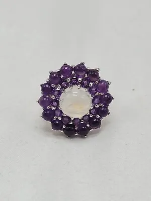 Purple Amethyst Ring Mother Of Pearl Flower Shape Sterling Silver 925 New In Box • $84.99
