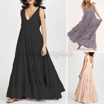 $24.97 • Buy ZANZEA Women Summer Sleeveless Maxi Sundress Gown V Neck Flare Swing Long Dress