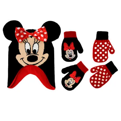 Disney Winter Hat And Kids Mitten/Glove Set Minnie Mouse Beanie Girls Ages 2-7 • $16.95