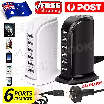 6 Port Charging Station USB Desktop Charger Rapid Tower Power Adapter Wall HUB • $14.85