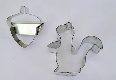 Vintage Metal Cookie Cutters Squirrel Nut Silver Aluminum Kitchen Tools Lot Of 2 • $12.40