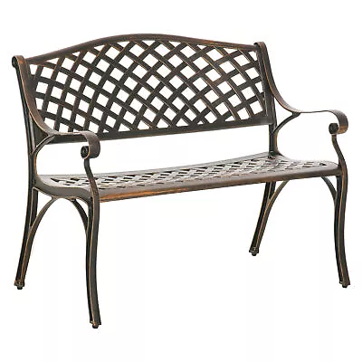 Outsunny Cast Aluminium Garden Bench 2 Seater Antique Park Loveseat Bronze • £134.99