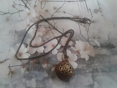Elm Bronzetone And Blue Velvet Mandala Lotus Necklace • $1