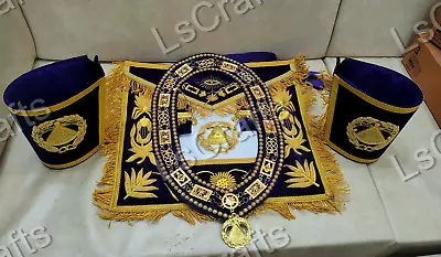 Masonic Regalia Deputy Grand Master 100% LAMBSKIN APRON With Chain Collar & Cuff • $135