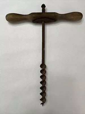 VTG Antique T Handle Hand Drill Wood Auger Barn Beam Tool Primitive Decor 16x13 • $12.99