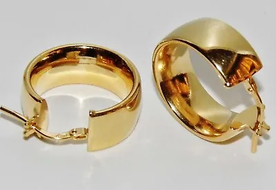 9ct Yellow Gold On Silver Chunky Wedding Ring Creole Hoop Earrings • £14.95