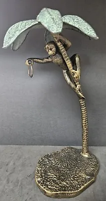 Metal  MONKEY In Palm Tree Figurine Statue • $29.95