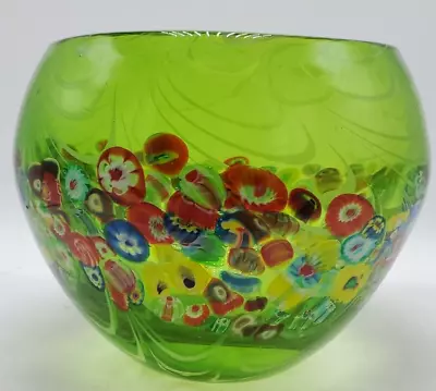 Millefiori Bowl Art Glass Hand Blown Tall 7  Opening 7  Widest Point 9  • $35.97