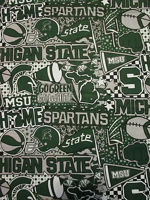 Michigan State Spartans Msu Logo Cheer Go Green White Cotton Fabric Fq • $4.39