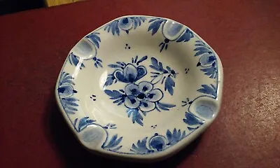 Small DELFT Signed Ashtray Dish Blue Floral Hand Painted Nice 3-3/4  Inches • $7