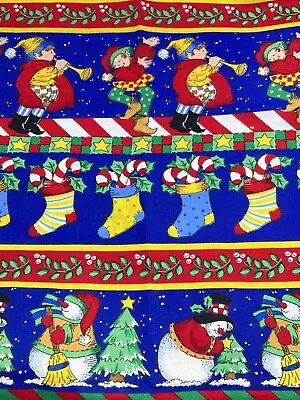 £7.91 • Buy Vintage Cranston Fabric Christmas Elves Stockings Snowmen Directional 1/2Y X 44W
