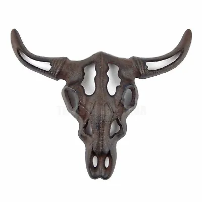 Heavy Duty Cast Iron Metal Longhorn Steer Cow Skull Wall Plaque Rustic Western • $34.95