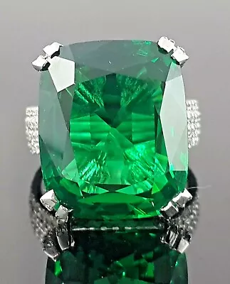 30ct Syn Columbian Emerald Cocktail Ring 925 Silver Luxury Auction Jewellery New • $357