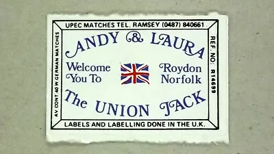 Matchbox Label Pub The Union Jack Roydon Norfolk MU731 • £2.04