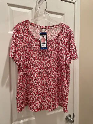 Lucky Brand Women Pull Over Blouse Short Sleeve Sz L Pretty Coral  ￼Floral NWT • $27.99