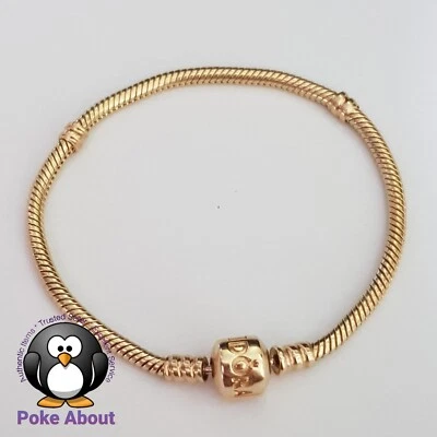 $1590 • Buy Genuine PANDORA Solid 14ct Yellow Gold Moments Bracelet 550702 18cm G585 ALE 