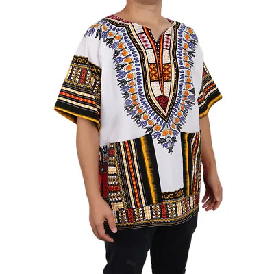 Unisex Dashiki Colorful African Embroidery Print Tribal Dress Shirt Kaftan • £14.80