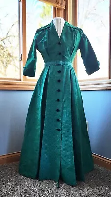 Vintage Iridescent 1950s Classic Emerald Green A-Line Tea Length Dress Small • $124.99
