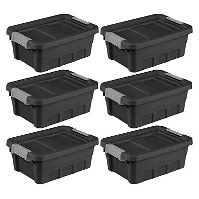 Sterilite 4 Gallon Industrial Storage Totes With Latch Clip Lids Black (6 Pack) • $49.19