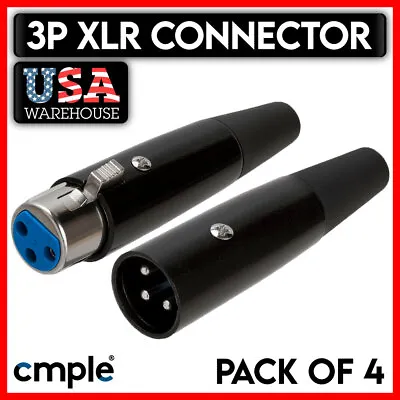 4 PACK XLR 3Pin Connector Adapter Microphone Male/Female MIC 3P Audio Jack Plug • $9.99