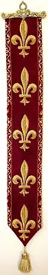 £53.98 • Buy Fleur De Lys Lined Belgian Tapestry Bell Pull Wall Hanging + Brass Hanger, 9300