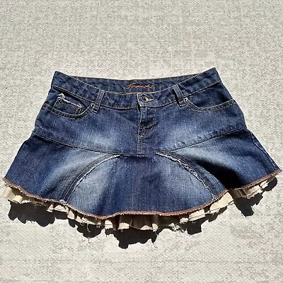 VTG 90s Y2K Trashy Micro Mini Skirt Ruffle Bimbo Denim Jean Jordache Detail HTF  • $44