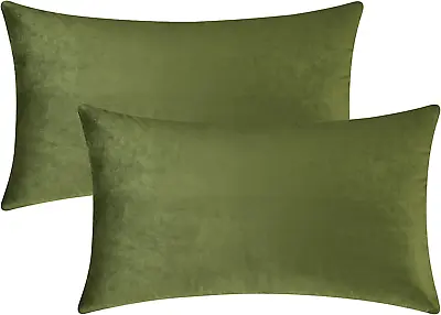 Decorative Pillow Covers Cozy Velvet Rectangle Set Of 2 12 X 20 Moss Green • $18.41