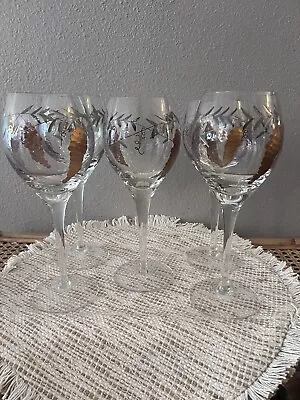 Romanian Large Wine Glasses Set Of 5 Grape Design Gold Large Wine Goblet 9 1/4 • $45