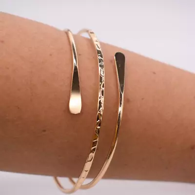 Ladies Layered Arm Cuff Bangle Gold Boho Jewellery Bracelet Adjustable Upper Arm • £7.48