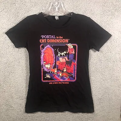 Steven Rhodes Shirt Mens Medium Black Casual Portal To The Cat Dimension Adult • $10.83