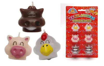 6 Farm Animal Shaped Candles - Birthday Cake Pig Cow Duck Party Top Decoration • £3.99