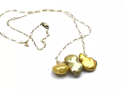 Vintage Sterling Necklace 925 Silver Yellow Golden Blister Pearl Gold Overlay • $24