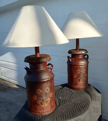 Antique Pair Of SOLAR DAIRY / ROSEDALE DAIRY Milk Can Table Lamps • $400