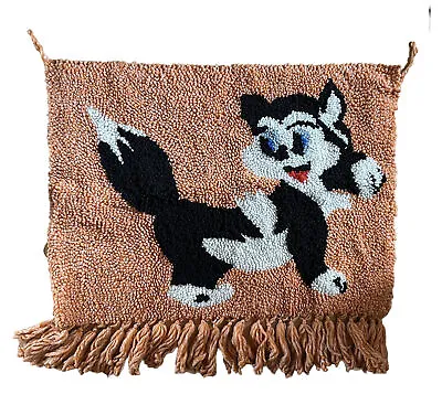 $30.50 • Buy Vintage 28” Wool Latch Hook Rug Wall Hanging Black White Cat Kitty Figaro Disney